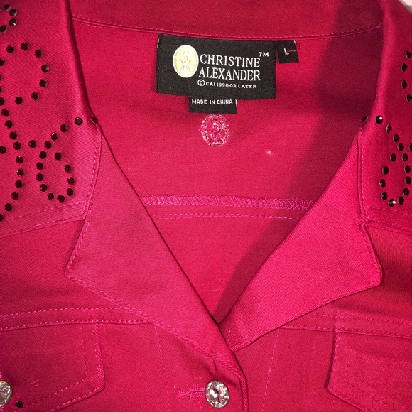SOLD!!! Christine Alexander RED denim bling faux diamond L - Picture 6 of 14